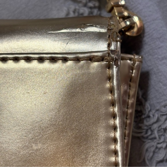 Tory Burch Perforated Logo Metallic Gold Leather Clutch Crossbody - Picture 5 of 16